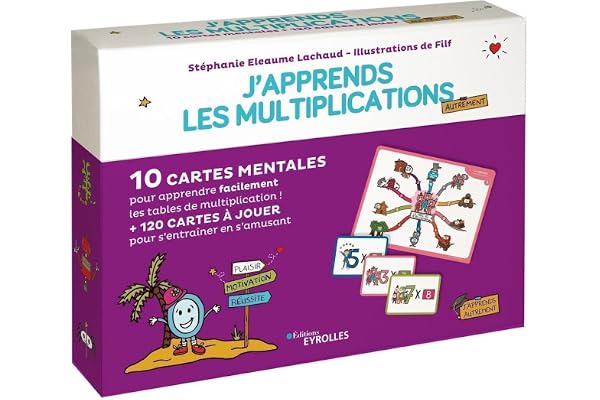 J'apprends les multiplications autrement: 10 cartes mentales pour apprendre facilement les tables de multiplication ! + 120 cartes à jouer pour s'entraîner en s'amusant + 1 livret explicatif