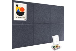 TURFSON Large Kork-Bulletin Board für Wand 90x60cm, 6 Pack Filz-Wandfliesen mit 30 Pushpins, 25 sichere abnehmbare Klebetabs, dekorative Pinnwand Tack Board für Büro Haus Schule