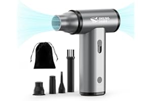 Smiling Shark Soplador de Polvo Eléctrico, J01 Motor Sin Escobillas de Aluminio 130000RPM Aire Comprimido Limpieza PC Sin Escalas de Velocidad Recargable e Inalámbrico para Teclado/Coche/Sofá, Gris