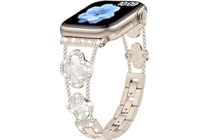 Sixmoat Straps Compatible with Apple Watch Strap for Women 38mm 40mm 41mm 42mm 44mm 45mm 46mm 49mm,Bling Bracelet Designer Dressy Clover for iWatch Band Series Ultra SE 11 10 9 8 7 6 5 4 3(Starlight)