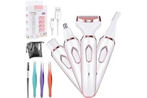 Electric Lady Shaver, Fresion Cordless 4-in-1 Electric Shaver for Women,Painless and Portable Bikini Trimmer Wet & Dry Hair Removal for Face Legs Underarm Nose and Eyebrow, Extra 4 Comb Tweezers