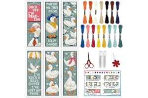 INFUNLY 6PCS Duckling Cross Stitch Bookmark Kit for Beginners Geese and Words Stamped Embroidery Bookmark Kits with Words Animals Needlepoint Bookmark Kit with Instruction for Book Lovers Readers
