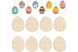 CAMOSE Wooden Easter Eggs for Crafts, 32 Pieces, Unfinished Wood DIY Ornaments, Blank Cutouts for Painting, Hanging Decoration (Multi-Color)