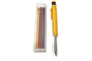 JEYEFFE Crayon de charpentier avec 7 recharges et taille-crayon intégré – Outil de précision pour bois et surfaces dures – Idéal pour menuisiers et maçons (jaune)