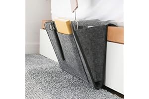 HhBdy Aufbewahrungstasche, 20x32 cm, Filz-Organizer für Schlafzimmer, 5-Taschen-Set für Handy, iPad, Fernbedienung, Bücher, Brillen (Grau)