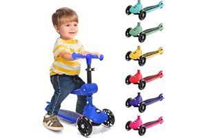 Serenelife Patinete 3 Ruedas para niños, Plegable, Luces LED en Las Ruedas, Manillar Ajustable, Freno Trasero de pie, Soporta hasta 50kgs