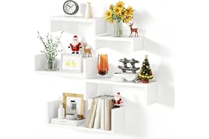 SRIWATANA mensole da muro ferroso 5 pezzi, mensolina da muro legno, mensole galleggianti, decorazione mensole da parete, mensole da muro design adatto a soggiorno, bagno, camera da letto, ufficio