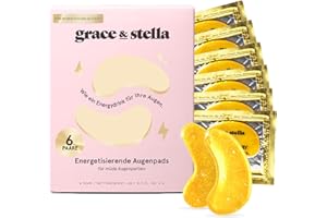 ‎GRACE & STELLA grace & stella - Preisgekrönt Augenpads gegen Augenringe, Aufhellende Eye Pads gegen Tränensäcke und Falten, Kühlende und Erfrischende Augen Pads Masken, Gel-Eyepads [6 Paare, Gold]