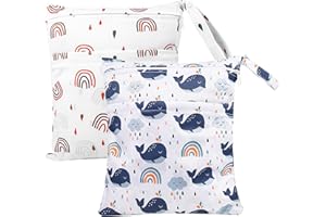 Newofview 2 Stück wasserdichte windeltasche Stoffwindeln Nasstaschen Große Wickeltasche Wetbag Nasstaschen Wiederverwendbare,Wet Dry Cloth Windeltasche mit Reißverschluss für Baby Reisen Unterwegs