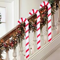 3 Canne à Sucre Gonflables Noël - 88 Cm, PVC, Décoration Arbre, Maison, Jardin, Rouge Et Blanc