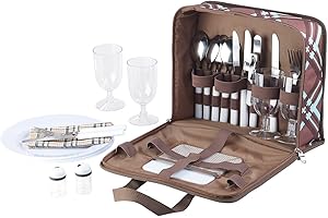 ‎XCASE Xcase Picknicktasche: 30-teiliges Picknick-Set für 4 Personen, inkl. Tasche, Teller, Gläser (Picknicktasche 4 Personen, mit Geschirr, Picknickrucksack)