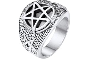 FaithHeart Retro Siegelring Damen Herren Ring Edelstahl Pentagramm Fingerring mit Geschenkebox für Weihnachten Geburstag Valentinstag