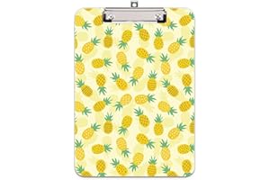 Hnogri Plastic Clipboard A4, Fashion Design A4 Letter Size Clipboards & Forms Holders for Office Supplies Lawyers,School Students and Kids, Low Profile Clip Cute Clipboard Folder, Yellow Pineapple