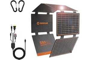 FlexSolar 60W Solar Panel Foldable Portable Solar Charger with USB-C USB-A and DC Outputs IP67 Waterproof Power Emergency Camping for Small Power Station Generator Phones Power Banks Tablets