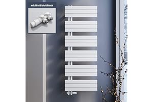 SONNI Badheizkörper Flach Handtuchtrockner 1590x600 mm Weiß Handtuchwärmer mit Multiblock Seitenanschluss Panel Handtuchheizkörper 1593W