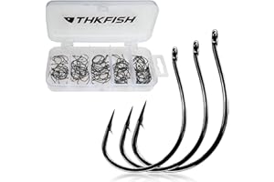 THKFISH 50pièces/100pièces//250pièces/500pièces hamecon Peche Crochets de Pêche Hameçons à Haute Teneur en Carbone Offset #3#2#1 1/0 2/0