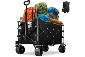 Northroad XXL Plus Faltbarer Bollerwagen mit Bremsen 220L 120 kg, Extra-Breite All-Terrain-Reifen, mit Seitentasche und einstellbarem Griff, ideal für Camping, Garten und Einkauf, schwarz