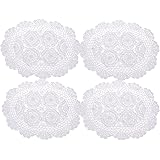 Kilofly - Tovagliette in cotone all'uncinetto, 4 pezzi, ovale, bianco, 30,5 x 43,2 cm