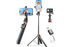 Kijki do selfie Statyw z pilotem,Ufanore 62" wysuwany słupek do telefonu komórkowego Selfie z adapterem GoPro, kompatybilny z iPhone 14 Pro Max 13 12 / Android/Camera/GoPro (Czarny)
