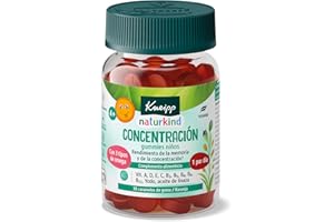 Kneipp Gummies Niños Concentración, Vitaminas A, D, E, C B3, B5, B6, B12, Ácido Fólico, Iodo, Aceite de Linaza: Omega 3, 6 y 9, Rendimiento Intelectual, Sistema Nervioso, Sabor Naranja, 30 Gominolas