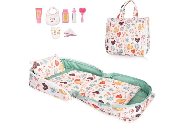 HappyVk- Lit pour poupée - Berceau Portable pour poupées jusqu'à 53 cm - Sac à Main pour Fille - Ensemble pour poupée - Amour