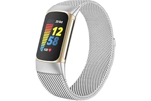 ‎SURUNDO surundo Kompatibel mit Fitbit Charge 6/Fitbit Charge 5 Armband für Damen Herren, Magnetverschluss Maschen Schleife Verstellbares Metall Bänder für Fitbit Charge 6/Fitbit Charge 5