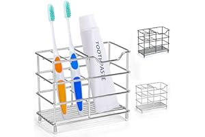 ONLYQIQIU Silver Toothbrush Holder for Bathroom Organiser Storage, 5 Slots Ventilated Toothbrush Stand Mould-Proof, Multifunctional Small Toothbrush Caddy Toothpaste Holder Stainless Steel