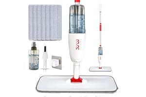 BUUROOHM Scopa Lavapavimenti a Spruzzo Spray Mop Mocio Lavapavimenti con Flacone Ricaricabile da e 6 Tamponi Lavabili Professionale Mop Pavimenti per Casa Cucina Laminato Legno Legno Duro