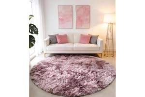 MARATIP Plyschmatta, fluffig rund matta, modern, för barn och flickor, mjuk matta för sovrum/vardagsrum/barnrum (lila/rosa, r