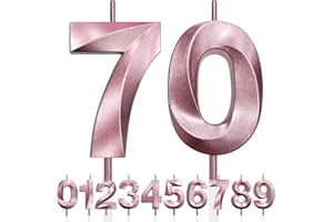 MAKOTO NOBU 70th Birthday Candle, 3D Design Rose Gold Glitter Number Candles, Cake Topper Decorations, Cake Candle for Birthday Party, Wedding Anniversary, Baby Shower, Party Decoration (Pink Gold)