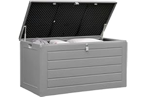 Olsen & Smith 680L Large Garden Storage Box - Weather Resistant Heavy Duty Garden Box with Padlock & Wood Effect - Huge Capacity Outdoor Storage Chest for Tools, Cushions, Toys & More