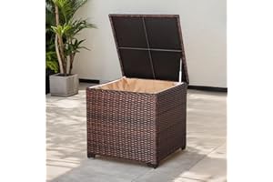Rattan Park Outdoor Wicker Storage Box, Grey Rattan Deck Box with Lid, Waterproof Garden Cushion Container (Marrón, 75 x 75 x 70 CM)