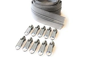 ADS Zipper Continuous Nylon No.5 Zip with Sliders #5 Chain Zipper on Roll with 10 Pullers (Grey (Smoke - 1001), 196.8" - 5 metre)