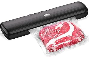 AMLGG Vacuum Sealer, Dry/Moist Vacuum Sealer Machine Automatic Air Sealing System for Sous Vide Cooking and Food Storage with 15 Vacuum Sealer Bags & 1 Air Suction Hose, Black