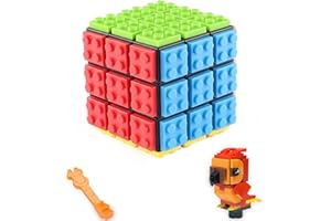 Taolele Building Brick Blocks 3x3 Speed Cube Toy with 88Pcs Parrot Mini Building Blocks Cute Animals Sets, Build-On Brick 3D Magic Cube 3 in 1 Brain Teaser Puzzles Gift Ideas STEM Toy for Kids Adults