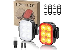 Sanario Bike Lights Ultra Slim, Rechargeable Bicycle Lights Front and Rear, 1.5 Hrs Fast Charging Bike Light Cycling Headlights Set, IP65 Waterproof, 4+6 Modes Bike Lights Set front and back