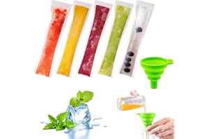 LEIKEDUN 50 Pcs Ice Pop Bags Disposable Popsicles Moulds Bags, BPA Free Ice Lolly Bags with Seal for DIY Popsicle Maker Healthy Snack Food Yogurt Sticks Juice Fruit Smoothies - with Funnel