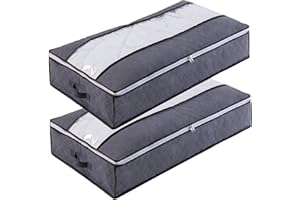 Lvelfe Unterbett Aufbewahrungstasche 90L Groß Unterbettkommode Kleideraufbewahrung Atmungsaktiv Stoff Faltbare Aufbewahrung mit Klarem Fenster für Bettdecken Kleidung Bettzeug Decken Kissen, 2 Stück