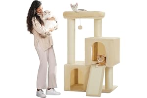 PETEPELA grande albero tiragraffi 11 cm di spessore con tronchi estremamente grandi, doppia caverna molto grande completamente rivestita in sisal, adatto per gatti di grandi dimensioni, 114 cm di