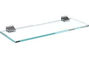 bijon Glasregal Glasablage Wandregal Glas Bad-Regal Glas Badezimmer Regal Badablage Ablageregal - 8mm Hartglas, 100 x 20 cm, Klarglas + Halterung D - Edelstahl Optik