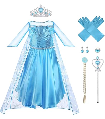 JerrisApparel - Vestito Da Principessa, Costume Da Regina Travestimento E Accessori Blu 7 8 Con Accessori~p111375016