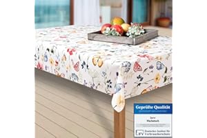 laro Wachstuch-Tischdecke Abwaschbar Garten-Tischdecke Wachstischdecke PVC Plastik-Tischdecken Eckig Meterware Wasserabweisend Abwischbar EZ, Muster:Blumen. Schmetterling/bunt, Größe:110-140 cm