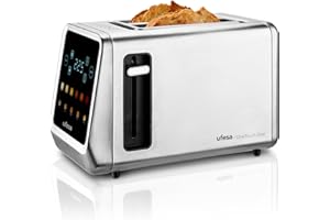 Ufesa One Touch Duo - Grille-pain numérique 850W, 2 fentes, écran LED, 6 niveaux, fonctions Pain, Bagel, Muffin, Gaufre, Réchauffer, Décongeler, Mémoire, Plateau ramasse-miettes