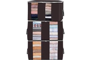 GARPROVM Porta Abiti Grande Capacità con Scomparto, Custodia per Trapunte e Coperte, Scatole per Armadio Salvaspazio, Contenitori per Armadio Traspirante y Inodore 60X43X35CM (Marrone, 3pcs)