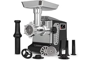 ‎KLARSTEIN Klarstein Kraftprotz - elektrischer Fleischwolf, Leistung: 700 Watt, Blockierleistung: 1800 Watt, Kupfermotor, 2 Geschwindigkeiten & Rücklauf, Aluminium-Schale, Edelstahlmesser, schwarz/silber