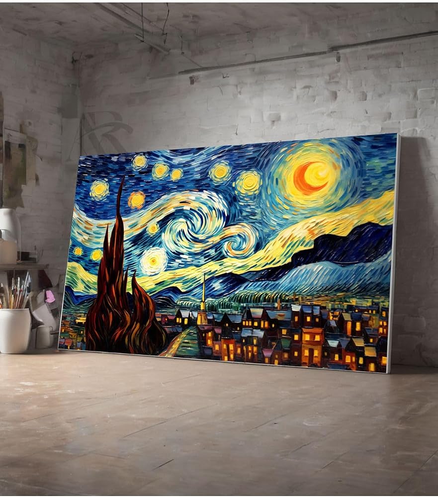 Ar Ajans Kanvas Tablo The Starry Night "Yıldızlı Gece" Vincent Van Gogh Tasarım Dekoratif Kanvas Tablo 60 X 90