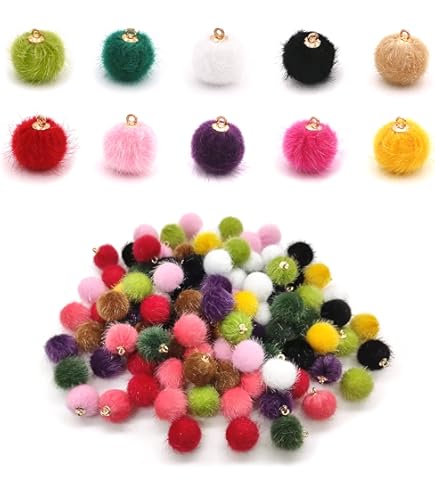 Pompon Balletjes Niuhong 100 X Handgemaakte Mini Kwastjes Bedel Pluche Doe-het-zelf Bedels Hangende Ornamenten Voor Armbanden Kettingen Sleutelhangers Sieraden Maken, Polyester 10 Mm Pompoms