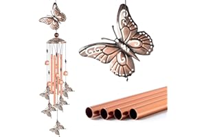 ACOMOK Wind Chimes Outdoor Clearance, Butterflies Aluminum Tube Wind Chime with S Hook,Patio Garden Decor, Housewarming Gift. (Butterflies)