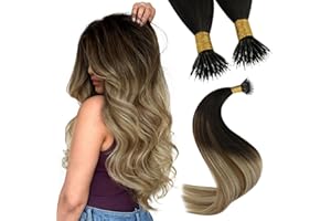 YoungSee Nano Human Hair Extensions Ombre Brown Nano Rings Hair Extensions Ombre Dark Brown to Brown with Blonde Nano Beads Hair Extensions Human Hair 20 Inch Nano Tip Hair Extensions Natural 50s/50g