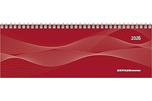 ‎ZETTLER Zettler Tisch-Querkalender Profi rot 2026 – Wochenkalender 30 × 11 cm, 1 Woche/2 Seiten, mit Notizblatt & Jahresübersicht, Zeiteinteilung 8–21 Uhr, Monatsregister, Ringbindung, FSC-zertifiziert